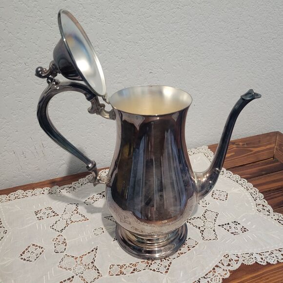 Vtg Oneida Silver Plate Coffee Tea Pot 10.75" Hinged Teapot round base US made - Picture 5 of 12
